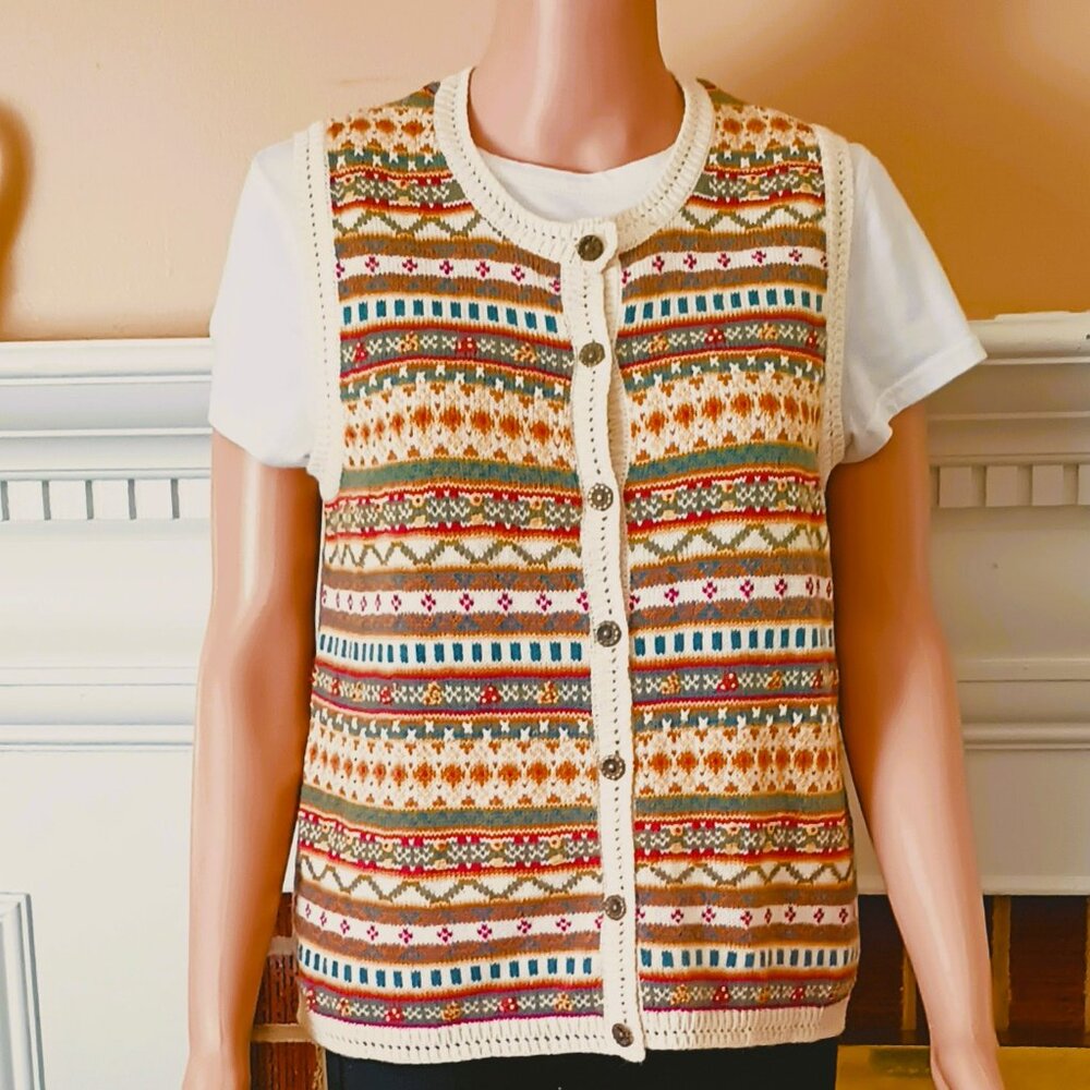 Vintage Floral Embroidered Vest SP Womens Knit Cardigan by Northern Reflections